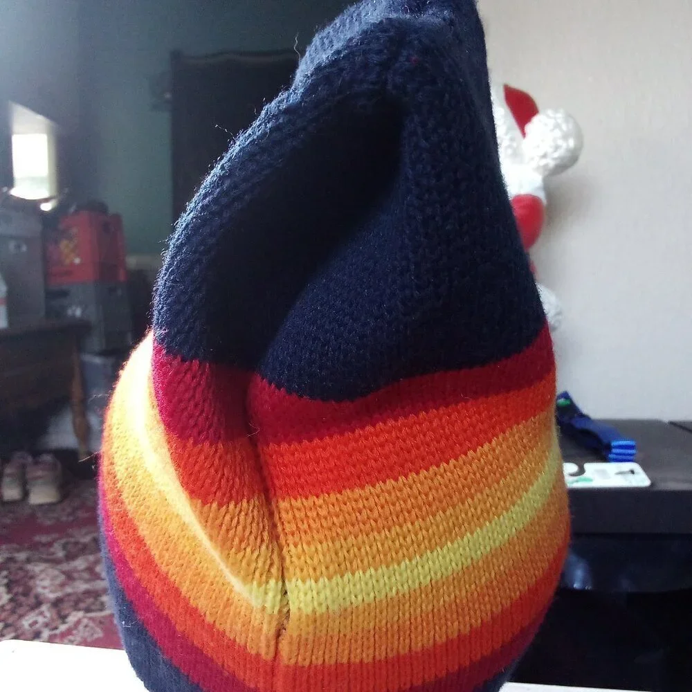 Vintage 80s Smiley Stiped Wool Winter Ski Hat Beanie